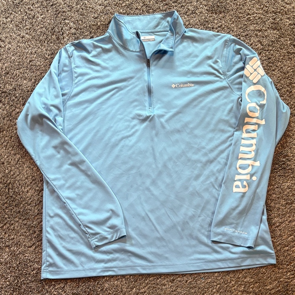 MENS COLUMBIA Omni-shade Light Blue Half-Zip Performance Shirt